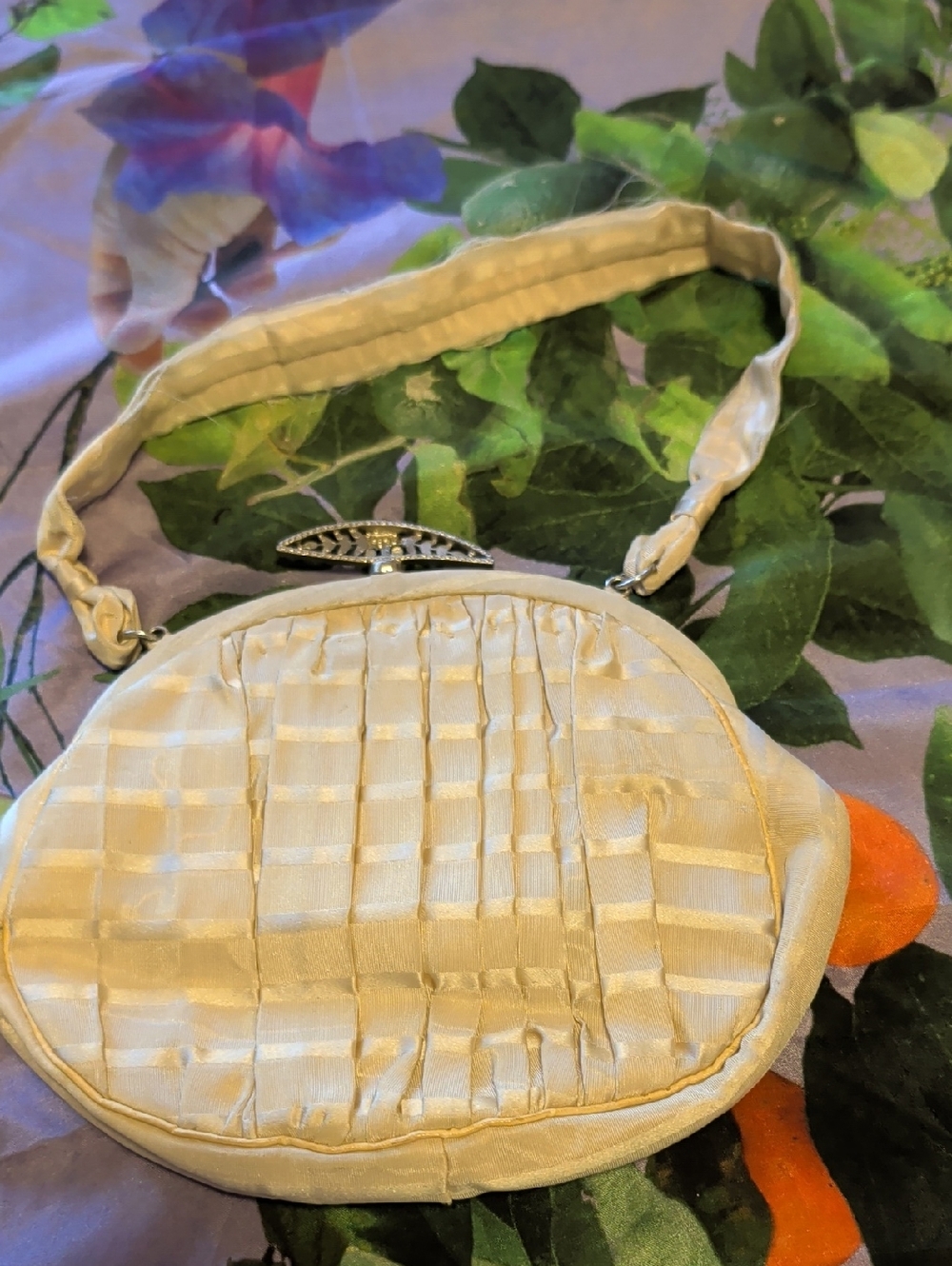 Clare V Ivory Satin Pleated Wristlet